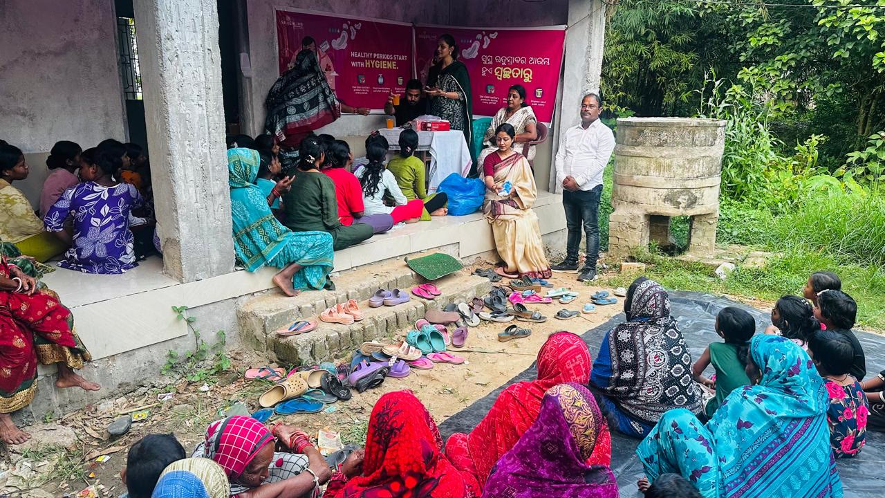 Women and girls attending SilverLine menstrual health and hygiene awareness camp in village Sisilo, Balianta block, Odisha